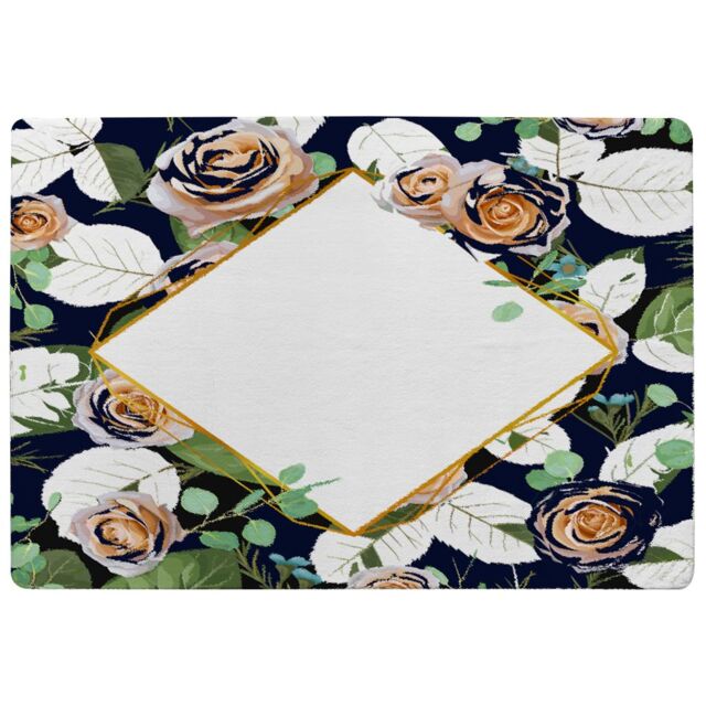 Benjamin Tate Design Decorative Flowers On Navy Rug in Natural - Size: Large - image 1