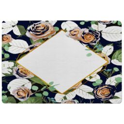Benjamin Tate Design Decorative Flowers On Navy Rug in Natural - Size: Large - thumbnail 1