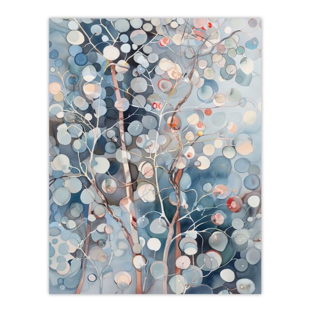 "Artery8 Abstract Bubble Forest Trees Watercolour Painting Wall Art Print in Blue - Size: W18"" x H24""" - image 1