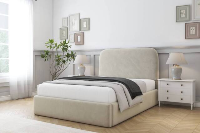 "Comfort Beds Diana Plush Bed Frame - 45"" Upholstered Headboard in Cream - Size: King" - image 1