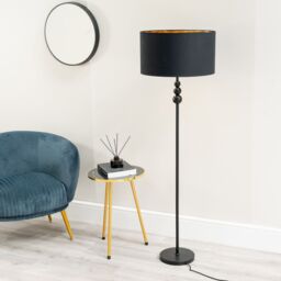 ValueLights Marissa Black & Metallic Gold Shade with Black Stacked Ball Floor Lamp - thumbnail 3