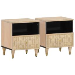 Berkfield Home Beautiful Bedside Cabinets 2 pcs 40x33x46 cm Solid Wood Mango in Light Brown - Size: 40 x 33 x 46 cm - thumbnail 2