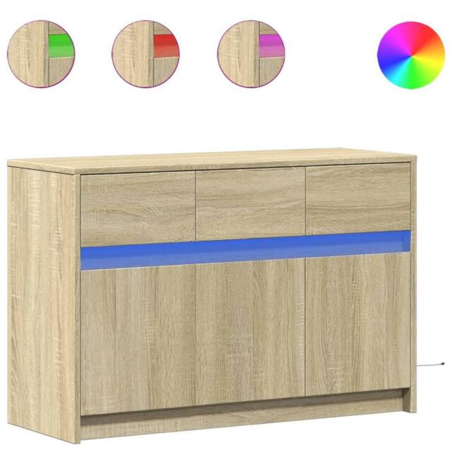 Berkfield Home TV Cabinet with LED Sonoma Oak 91x34x61 cm Engineered Wood in Light Oak - Size: 91 x 34 x 61 cm - image 1