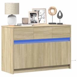 Berkfield Home TV Cabinet with LED Sonoma Oak 91x34x61 cm Engineered Wood in Light Oak - Size: 91 x 34 x 61 cm - thumbnail 2