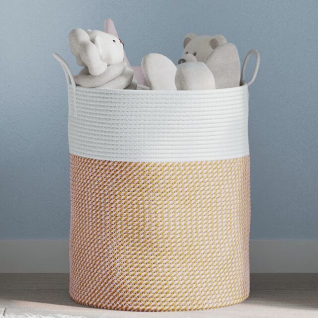 Berkfield Home Storage Basket Brown & White √ò38x46 cm Cotton - Size: 38x46 cm - image 1