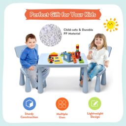 Costway Children Play Table with 2 Chairs Set for Eating Drawing Writing in Baby Blue - thumbnail 6