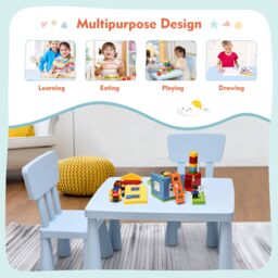 Costway Children Play Table with 2 Chairs Set for Eating Drawing Writing in Baby Blue - thumbnail 5