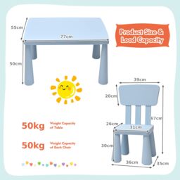 Costway Children Play Table with 2 Chairs Set for Eating Drawing Writing in Baby Blue - thumbnail 2