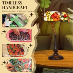Wyld Haus Tiffany Style Rose & Butterfly Table Lamp Bronze Tone Base - thumbnail 6