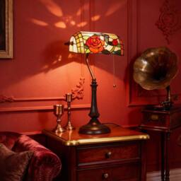 Wyld Haus Tiffany Style Rose & Butterfly Table Lamp Bronze Tone Base - thumbnail 9