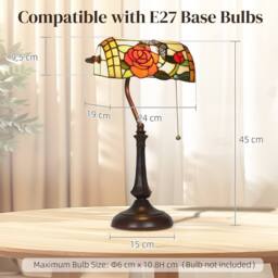Wyld Haus Tiffany Style Rose & Butterfly Table Lamp Bronze Tone Base - thumbnail 4