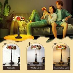 Wyld Haus Tiffany Style Rose & Butterfly Table Lamp Bronze Tone Base - thumbnail 7