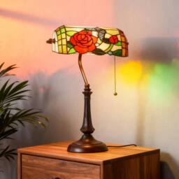 Wyld Haus Tiffany Style Rose & Butterfly Table Lamp Bronze Tone Base - thumbnail 8