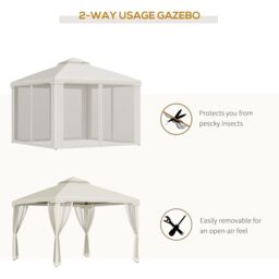 OUTSUNNY 3 x 3 m Metal Gazebo Garden Outdoor 2-Tier Roof Marquee Party in Cream - thumbnail 4
