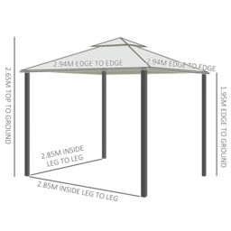 OUTSUNNY 3 x 3 m Metal Gazebo Garden Outdoor 2-Tier Roof Marquee Party in Cream - thumbnail 3
