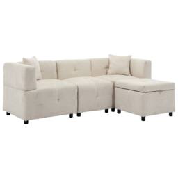 Merax 4-Seater Modular L-Shaped Sectional Sofa with Storage Ottoman in Beige - thumbnail 9