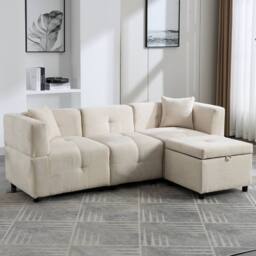 Merax 4-Seater Modular L-Shaped Sectional Sofa with Storage Ottoman in Beige - thumbnail 2