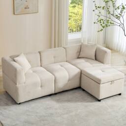 Merax 4-Seater Modular L-Shaped Sectional Sofa with Storage Ottoman in Beige