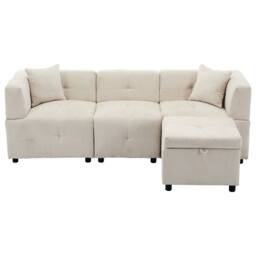 Merax 4-Seater Modular L-Shaped Sectional Sofa with Storage Ottoman in Beige - thumbnail 8