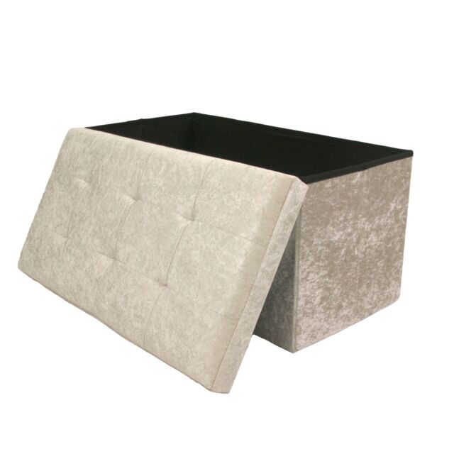 Libbi Lou Velvet Footstool Ottoman Storage Box 76x38x38cm in Cream - Size: 76 x 38 x 38 cm - image 1