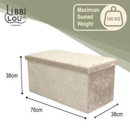 Libbi Lou Velvet Footstool Ottoman Storage Box 76x38x38cm in Cream - Size: 76 x 38 x 38 cm - thumbnail 4