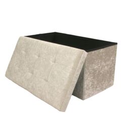 Libbi Lou Velvet Footstool Ottoman Storage Box 76x38x38cm in Cream - Size: 76 x 38 x 38 cm - thumbnail 1