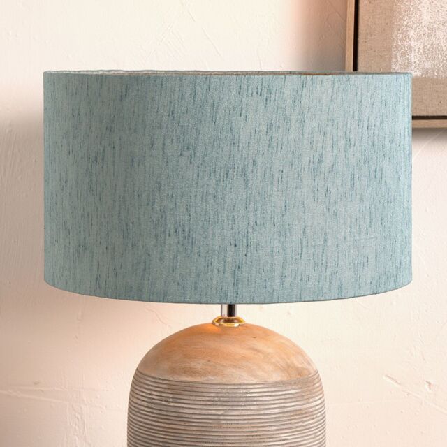 Ruma Duck Egg Slubbed Faux Silk Gold Lined Cylinder Shade for Table Lamp in Green - Size: 12 inches - image 1