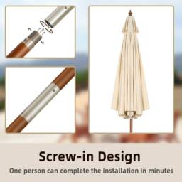 Costway 3M Patio Umbrella Garden Parasol Sun Shade Market Umbrella w/ 8 Ribs in Beige - thumbnail 7