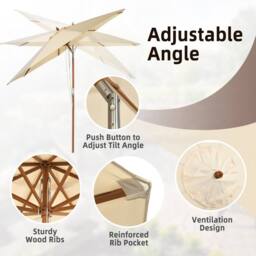 Costway 3M Patio Umbrella Garden Parasol Sun Shade Market Umbrella w/ 8 Ribs in Beige - thumbnail 8