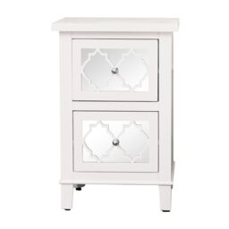 Melody Maison White Mirrored Lattice Bedside Table - Sabrina White Range