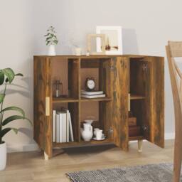Berkfield Home Sideboard Smoked Oak 90x34x80 cm Engineered Wood in Brown - Size: 90 x 34 x 80 cm - thumbnail 6