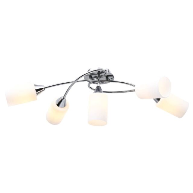 Berkfield Home Ceiling Lamp with Ceramic Shades for 5 E14 Bulbs White Cone - image 1