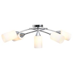 Berkfield Home Ceiling Lamp with Ceramic Shades for 5 E14 Bulbs White Cone - thumbnail 3