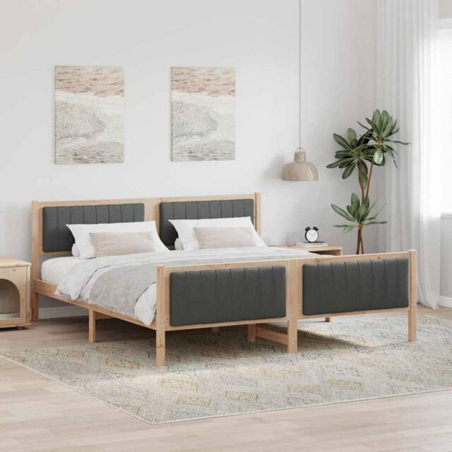 Berkfield Home Bed frame Brown & dark grey 180 x 200 cm Solid pine wood in Natural - image 1
