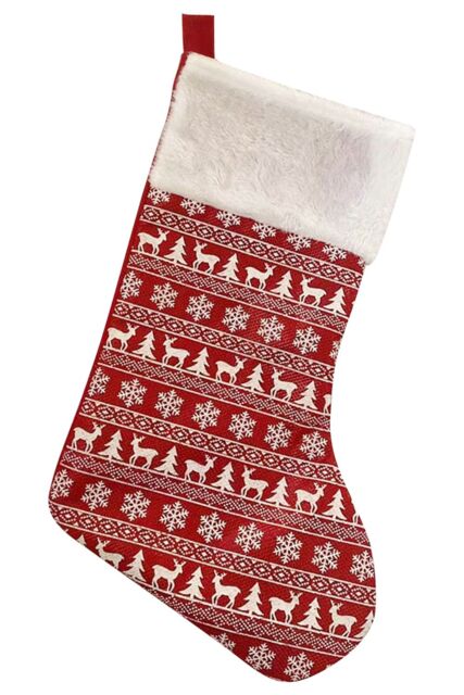 Neel Blue Christmas Stocking Reindeer & Xmas Tree Design Velvet Hanging Santa Sack in Red - image 1