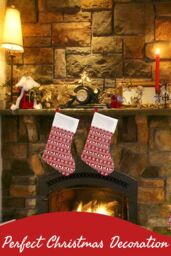 Neel Blue Christmas Stocking Reindeer & Xmas Tree Design Velvet Hanging Santa Sack in Red - thumbnail 5