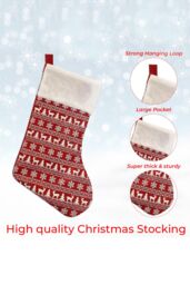 Neel Blue Christmas Stocking Reindeer & Xmas Tree Design Velvet Hanging Santa Sack in Red - thumbnail 4