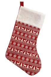 Neel Blue Christmas Stocking Reindeer & Xmas Tree Design Velvet Hanging Santa Sack in Red