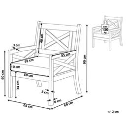 Wyld and Coco Coastal Acacia Garden Chair White with Blue Cushion Armrests - thumbnail 4