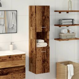 Berkfield Home Bathroom Hanging Cabinet Old Wood 30x30x130 cm Engineered Wood in Brown - Size: 30 x 30 x 130 cm - thumbnail 2