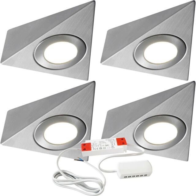 Loops 4x BRUSHED NICKEL Pyramid Surface Under Cabinet Kitchen Light & Driver Kit - Natural White LED in Metallics - image 1