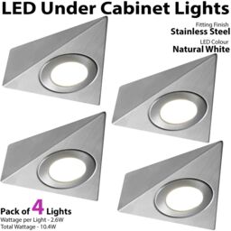 Loops 4x BRUSHED NICKEL Pyramid Surface Under Cabinet Kitchen Light & Driver Kit - Natural White LED in Metallics - thumbnail 3
