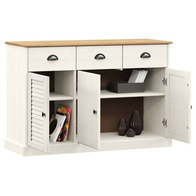 Berkfield Home Sideboard with Drawers VIGO 113x40x75 cm White Solid Wood Pine - Size: 113 x 40 x 75 cm - image 1