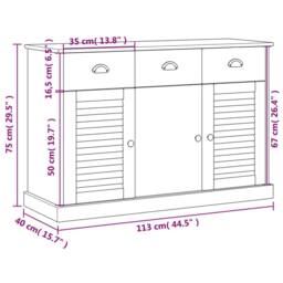 Berkfield Home Sideboard with Drawers VIGO 113x40x75 cm White Solid Wood Pine - Size: 113 x 40 x 75 cm - thumbnail 9