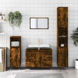 Berkfield Home Durable Bathroom Cabinet Smoked Oak 80x33x60 cm Engineered Wood in Brown - Size: 80 x 33 x 60 cm - thumbnail 2