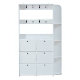 Merax White Hall Tree Coat Rack with 6 Flip Drawers' Shoe Cabinet - thumbnail 8