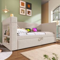 STILVORA Daybed 3ft Single with Pull-Out Trundle & USB in Beige - thumbnail 2