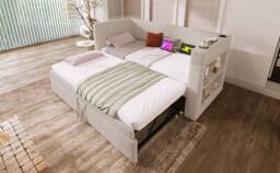 STILVORA Daybed 3ft Single with Pull-Out Trundle & USB in Beige - thumbnail 9