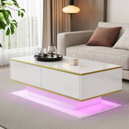 BTM High Gloss LED Coffee Table 100cm with 3 Drawers in Black - thumbnail 4