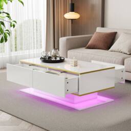 BTM High Gloss LED Coffee Table 100cm with 3 Drawers in Black - thumbnail 2